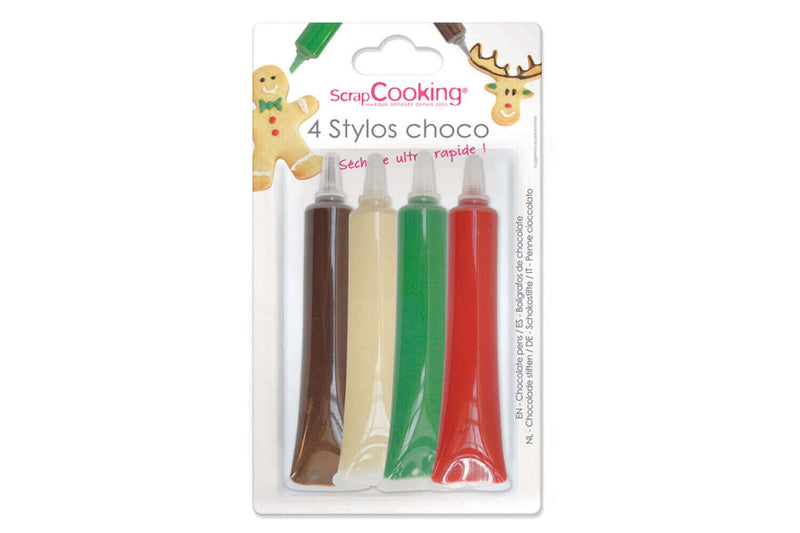 Set 4 stylos chocolat Scrapcooking rouge, blanc, vert, marron 4x25g