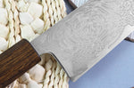 Couteau de chef japonais artisanal Wusaki Unagi AUS10 damas 24cm manche chêne