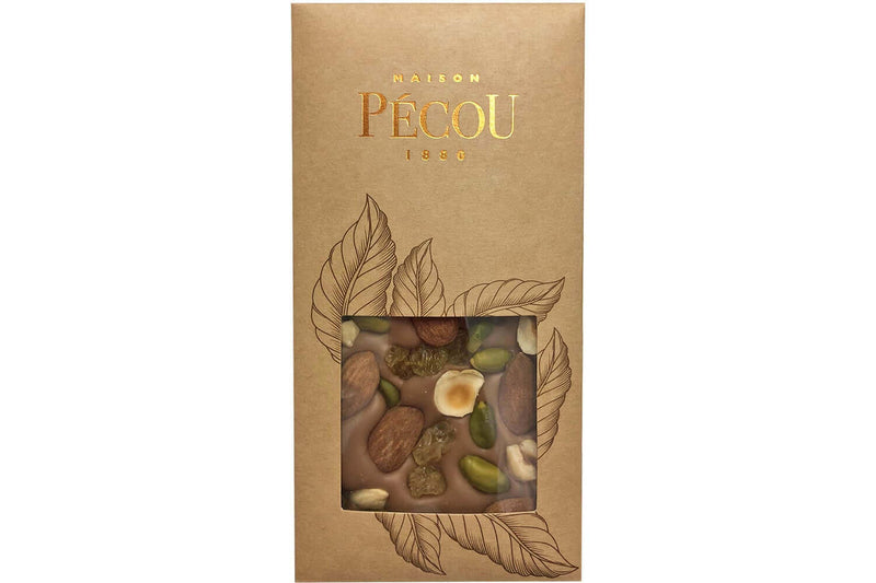 Tablette de chocolat lait Pécou La Charmeuse aux fruits secs - 100g