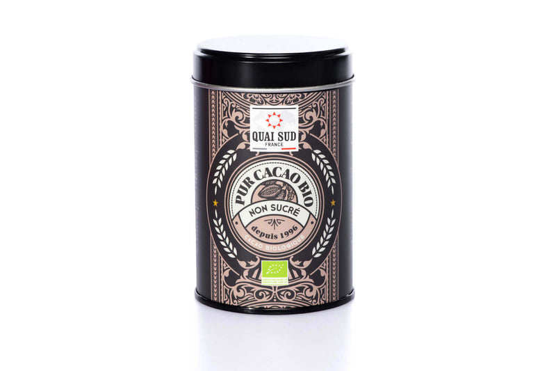 Cacao en poudre non sucré 100% bio Quai Sud - Boîte pop décorée 175g