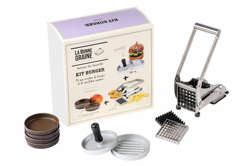 Kit Burger La Bonne Graine - Coupe-frites, presse à steak haché et 4 moules à pain