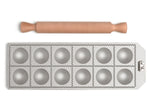 Moule à raviolis Marcato Classic 12 empreintes rondes + mini rouleau en bois