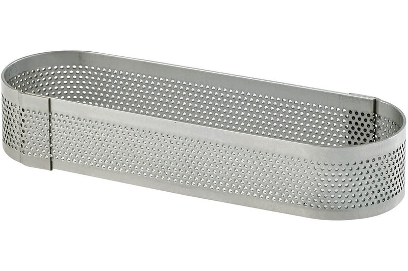 Cercle à tarte oblong perforé 14x5x2cm en inox