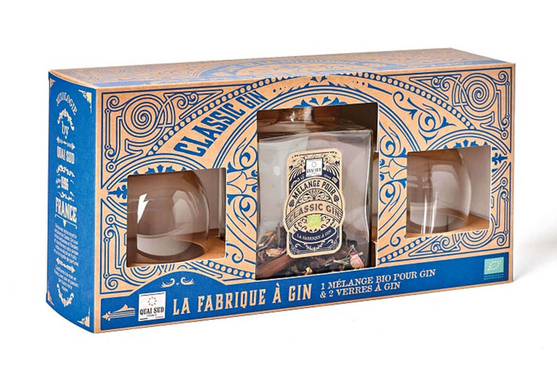Coffret Quai Sud "La fabrique à Gin" Bio + 2 verres à gin