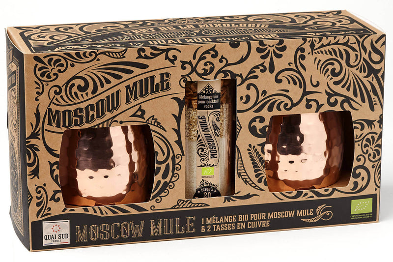 Coffret Quai Sud "Moscow Mule" Bio + 2 tasses en inox plaqué cuivre