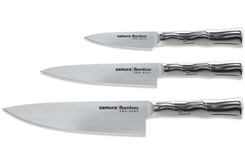 Coffret 3 couteaux Samura Bamboo tout inox AUS8 : Office + Universel + Chef