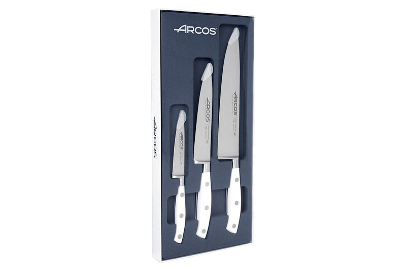Coffret 3 couteaux Arcos Riviera White forgés : 1 Office + 2 Cuisines (15cm / 20cm)