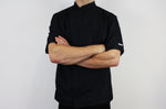 Veste de cuisine unisexe Egochef Ottavio Air Plus noire 100% microfibre à manches courtes