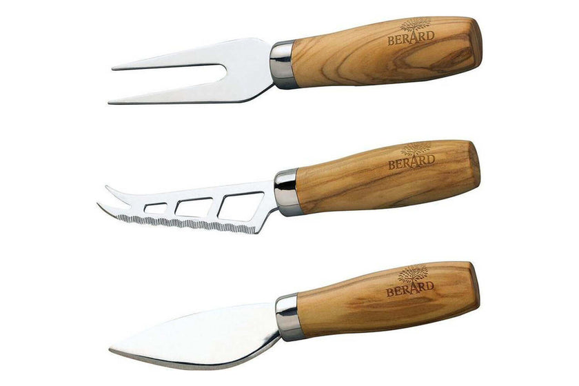 Set de 3 ustensiles à fromage Bérard avec manches faits main en bois d'olivier