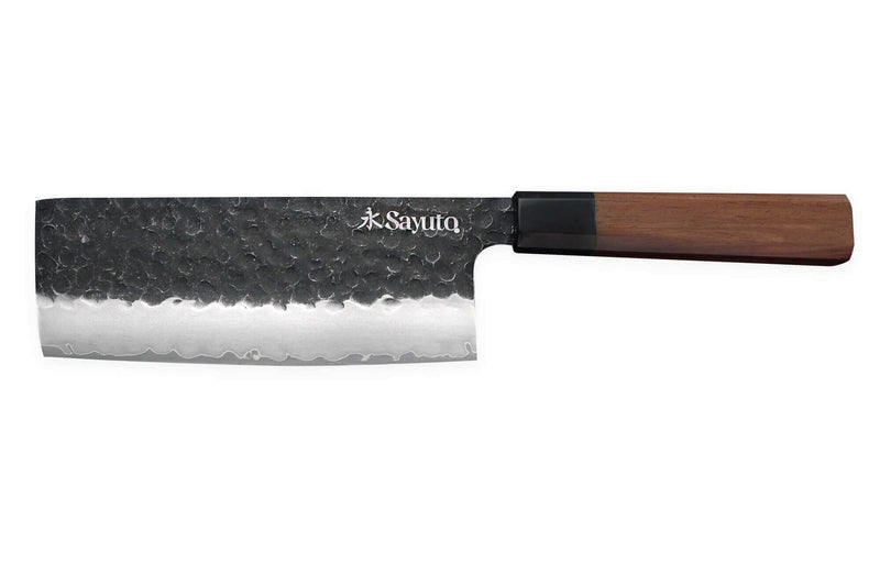 Couteau nakiri Sayuto Séquoia San Mai martelé 17cm