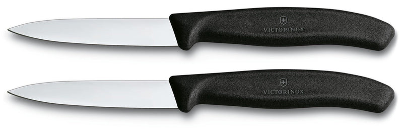 2 Couteaux d'office Victorinox noirs lames 8cm pointe milieu