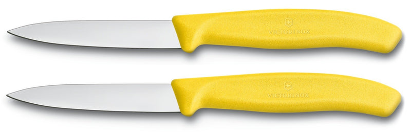 2 Couteaux d'office Victorinox jaunes lame 8cm pointe milieu