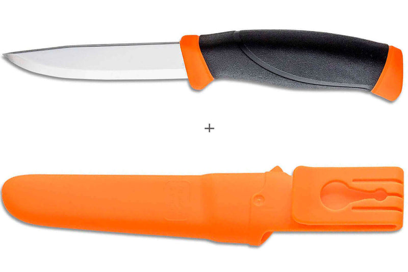 Couteau Mora Companion 11824 lame inox 10,4cm manche caoutchouc noir/orange + étui