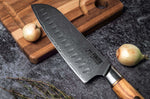 Couteau santoku Fukito Olive Damas alvéolé 14Cr 18cm