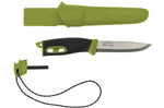 Couteau Mora Companion Spark 13570 lame inox 10,4cm manche caoutchouc vert avec pierre à feu + étui