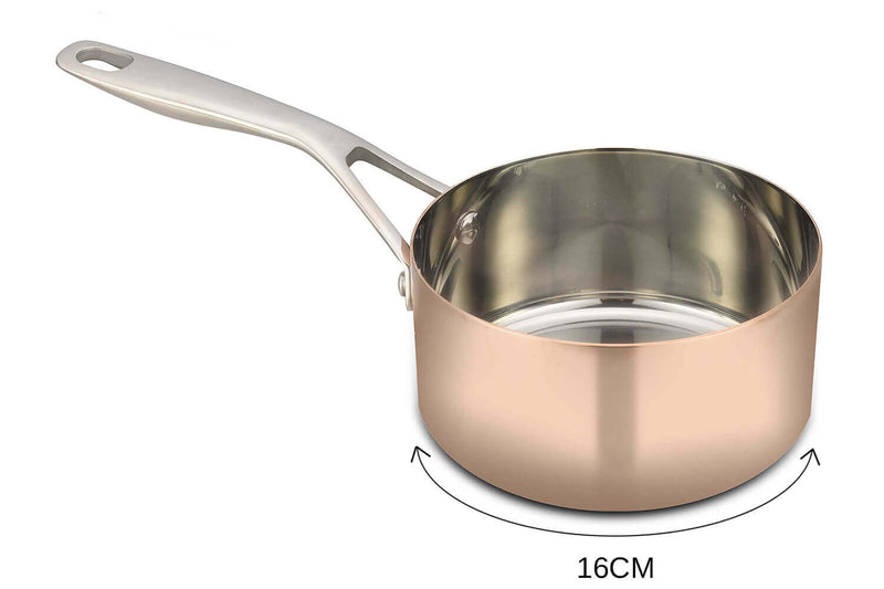 Casserole en cuivre inox droite Baumalu B'Chef poignée rivetée en fonte d'inox - 16cm