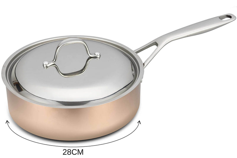 Sauteuse en cuivre inox Baumalu B'Chef avec couvercle en inox - 28cm