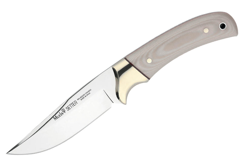 Couteau Muela Setter 9265 lame 11cm en acier manche en micarta blanc + étui en cuir