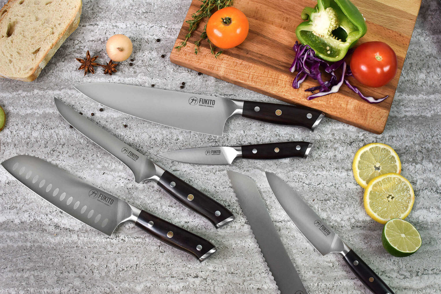Coffret 3 couteaux Fukito Ebène X50 Chef + Universel + Office