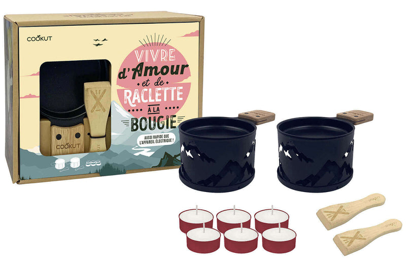 Service à raclette à la bougie Cookut Lumi édition limitée services poêlons et spatules pour 2 - Montagne - Noire