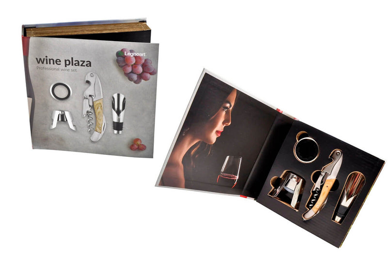 Coffret cadeau sommelier Legnoart Wine Plaza 4 accessoires