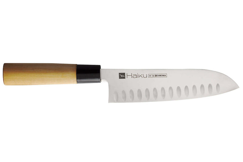 Couteau santoku alvéolé japonais Chroma Haiku 17cm manche Honoki