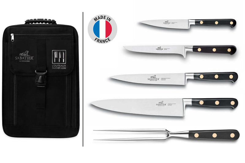 Sac spécial chef Sabatier Chef 4 couteaux de cuisine français + 1 fourchette - Exclusivité