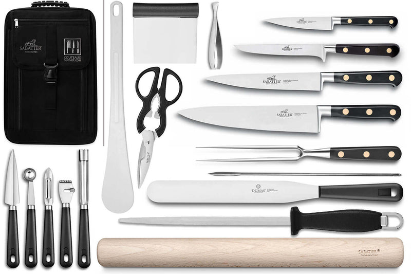 Sac spécial chef Sabatier Chef 4 couteaux de cuisine français + 14 ustensiles - Exclusivité