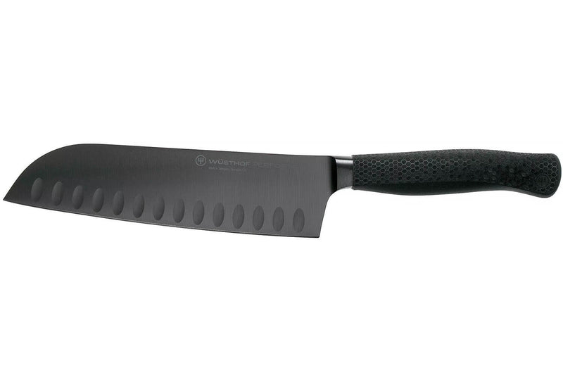 Couteau santoku Wüsthof Performer lame alvéolée 17cm à revêtement noir anti-rayures