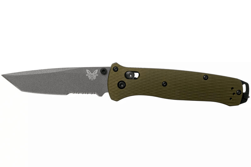 Couteau pliant Benchmade Bailout 537SGY-1 lame semi-dentée manche aluminium anodisé vert 11cm avec brise-vitre
