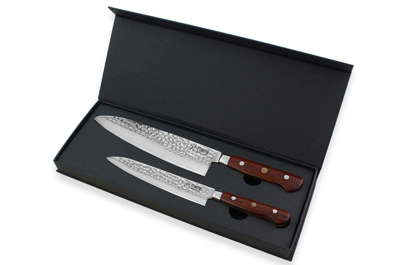 Coffret 2 couteaux de cuisine Fukito Rosewood Damas 67 couches : Universel + Chef