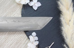 Couteau sakimaru takohiki japonais artisanal Naoki Mazaki Damascus biseauté 27cm