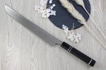Couteau sakimaru takohiki japonais artisanal Naoki Mazaki Damascus biseauté 27cm