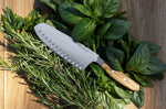 Couteau Santoku alvéolé Wüsthof Amici forgé 17cm en bois d'olivier