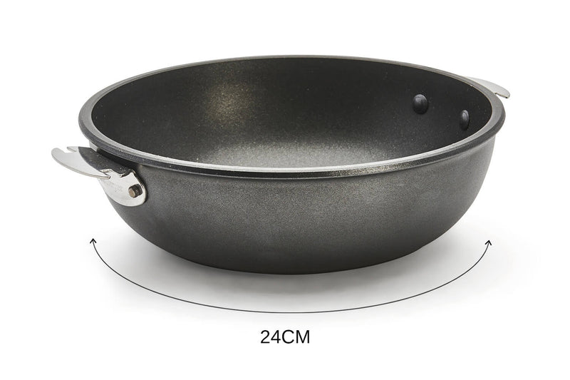 Sauteuse bombée De Buyer Choc Extrême Loqy amovible en fonte d'aluminium - 24cm