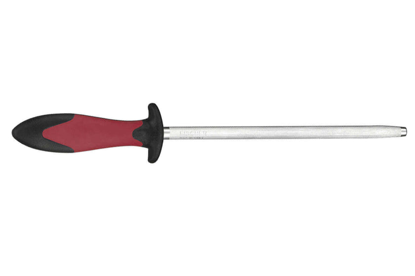 Fusil à aiguiser Fischer en acier 25 cm avec manche rouge et gris