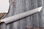 Couteau sakimaru takohiki japonais artisanal Naoki Mazaki Damascus biseauté 27cm corne claire