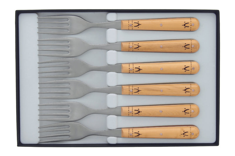 Coffret 6 fourchettes de table Nontron 87601 manche buis pyrogravé 10cm