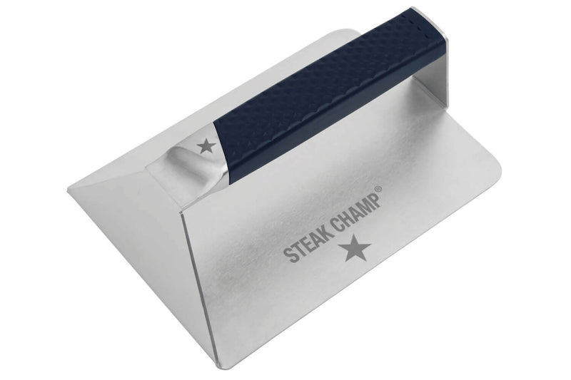Presse pour barbecue et plancha Steak Champ en acier inoxydable 19x13x6,5cm