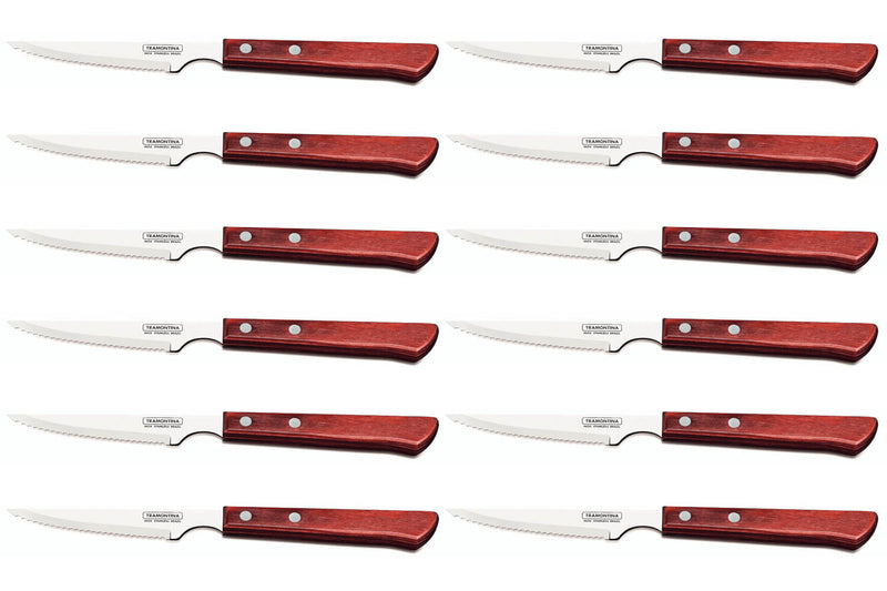 Set de 12 couteaux à steak Tramontina lame crantée 10cm manche rouge