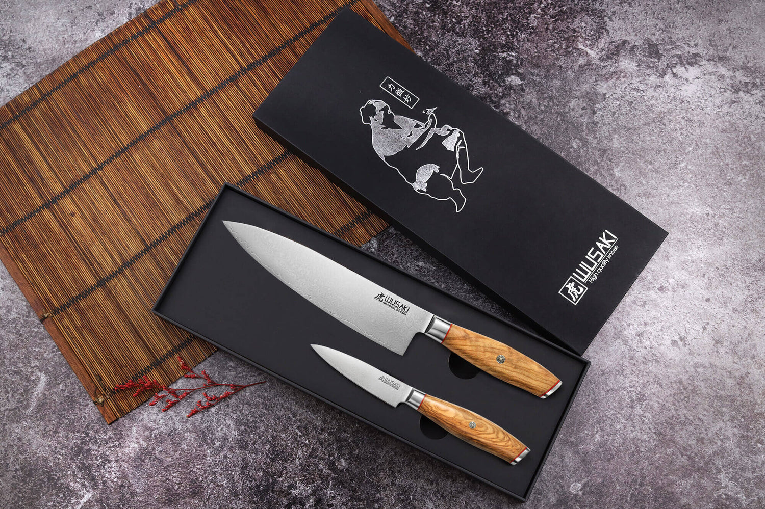 Coffret 2 couteaux Wusaki Fujiko 10CR damas Chef + Office