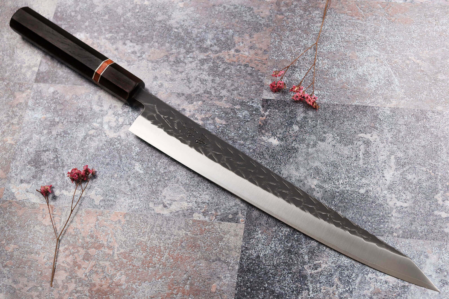 Couteau sujihiki 27cm japonais artisanal Yuzo Black SLD ébène et cognassier