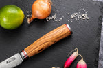 Coffret de 2 couteaux Wusaki Damas 10Cr manches en olivier Santoku + Office
