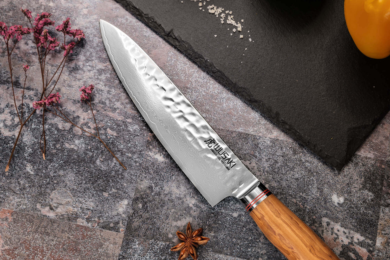 Coffret 3 couteaux Wusaki Damas 10Cr olivier Chef + Universel + Office