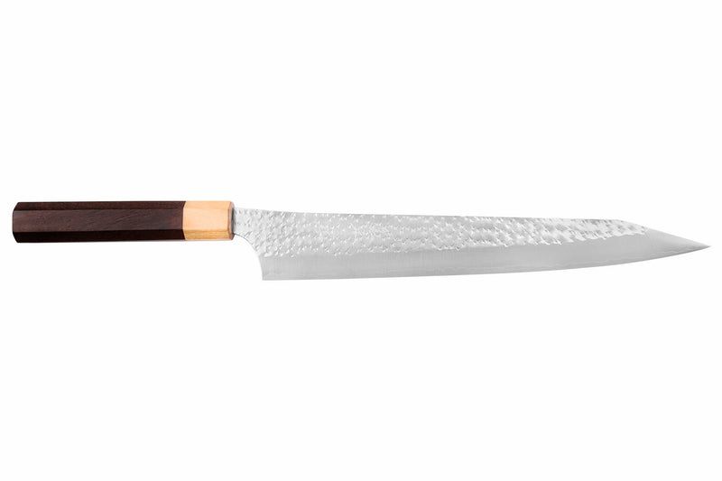 Couteau sujihiki kiritsuke japonais artisanal martelé Yu Kurosaki senko 27cm acier SG2