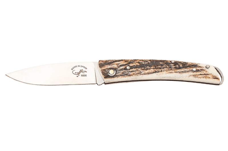 Couteau pliant Salamandra manche corne de cerf 9cm avec passe-lanière
