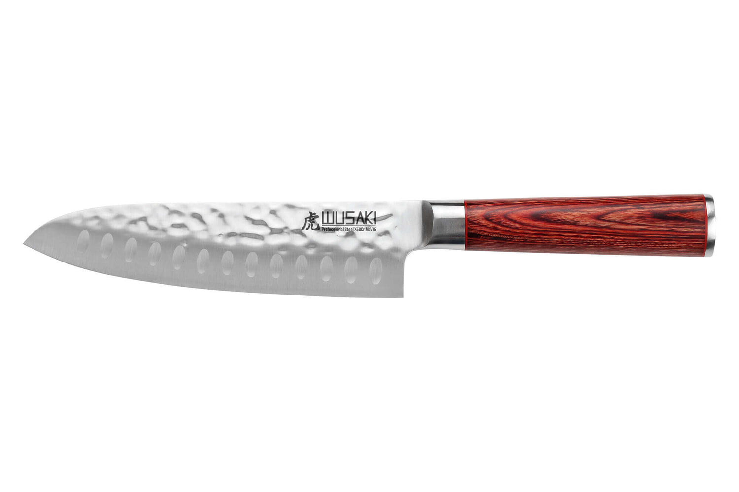 Couteau santoku Wusaki Pakka X50 alvéolé 17cm manche pakkawood