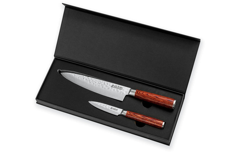 Coffret 2 couteaux Wusaki Pakka X50 pakkawood Chef + Office
