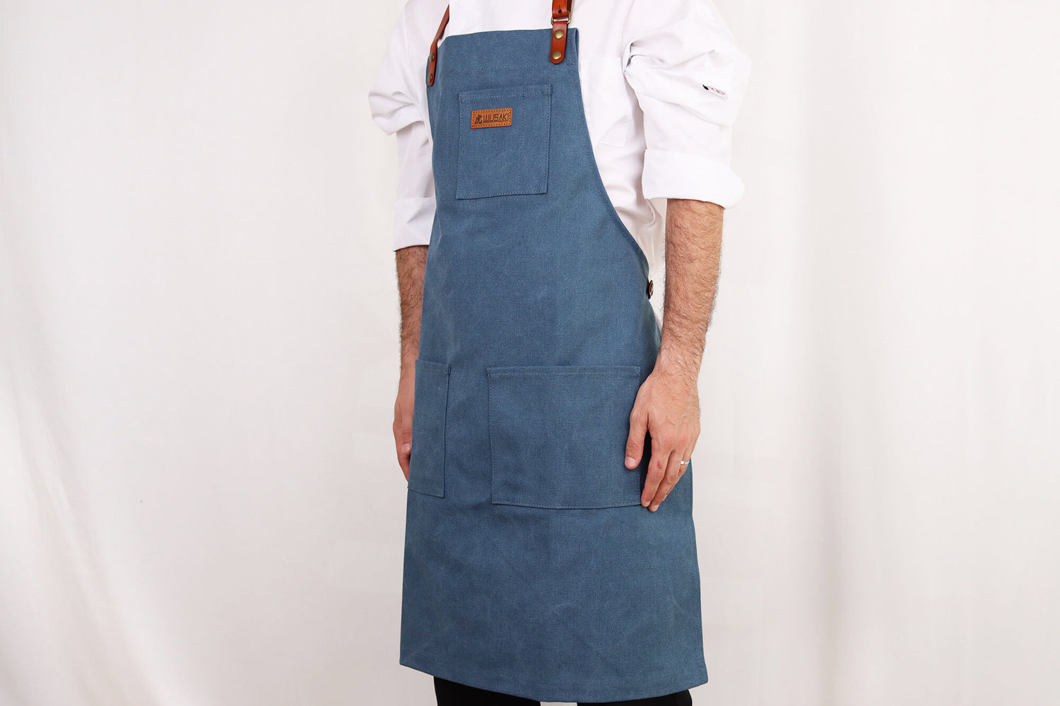 Tablier de cuisine Wusaki en toile bleue et cuir 83x67,5cm - Taille unique