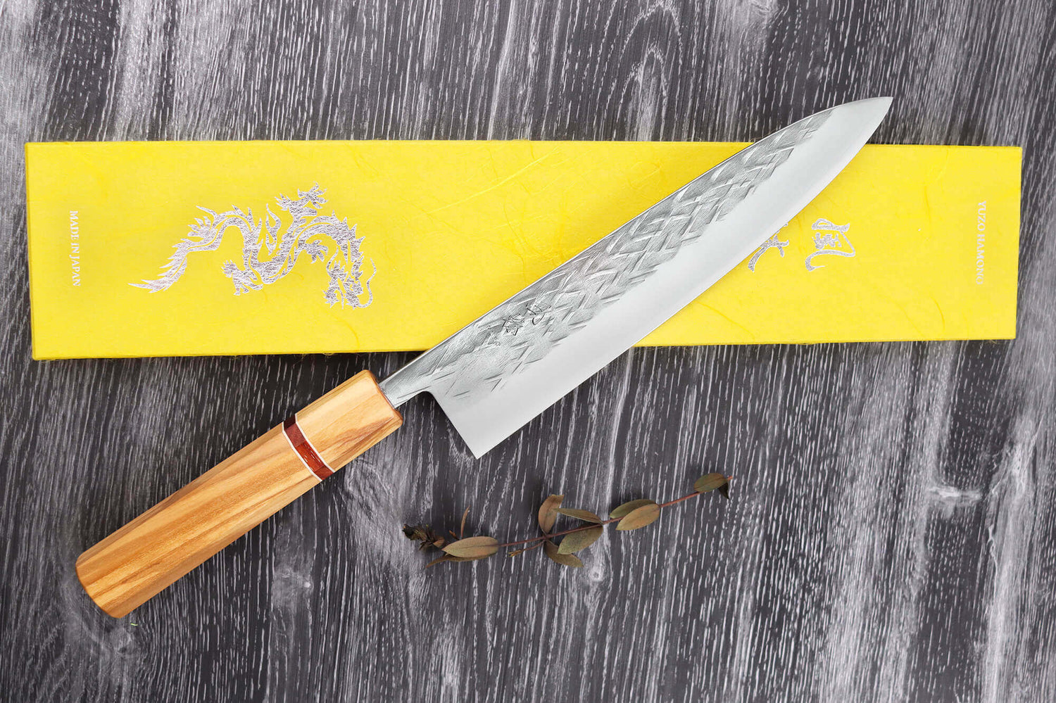 Couteau de chef 21cm japonais artisanal Yuzo SLD olivier et sequoia